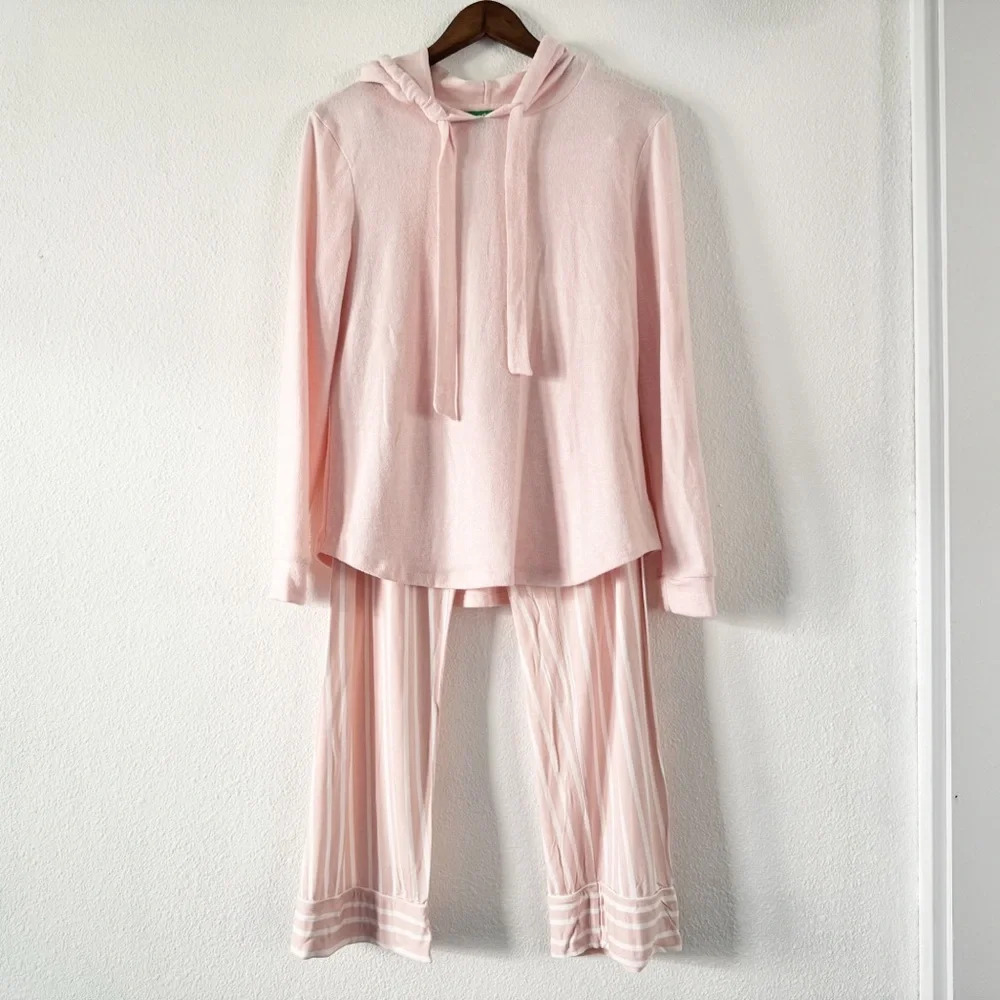 DIP Womens Medium Pink Stripe Lounge Set Oversize Hoodie Soft Cozy Athleisure - Picture 2 of 16